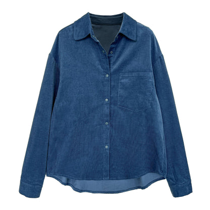 Korean lapel corduroy shirt top women's autumn new retro loose lazy coat