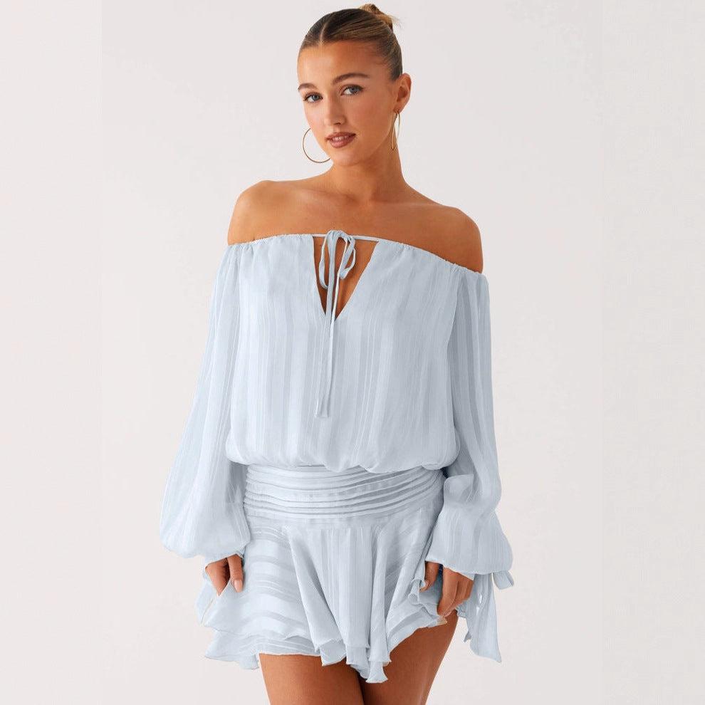 Summer new off-shoulder commuting fashionable and sexy pleated suit
