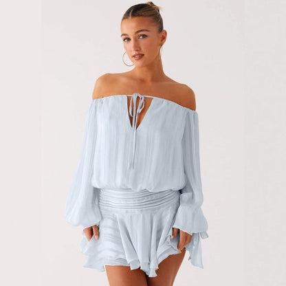 Summer new off-shoulder commuting fashionable and sexy pleated suit