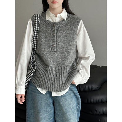 Korean simple style, stacked with versatile knitted vest
