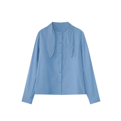Sweet girl age-reducing rabbit ear lapel long-sleeved cotton shirt