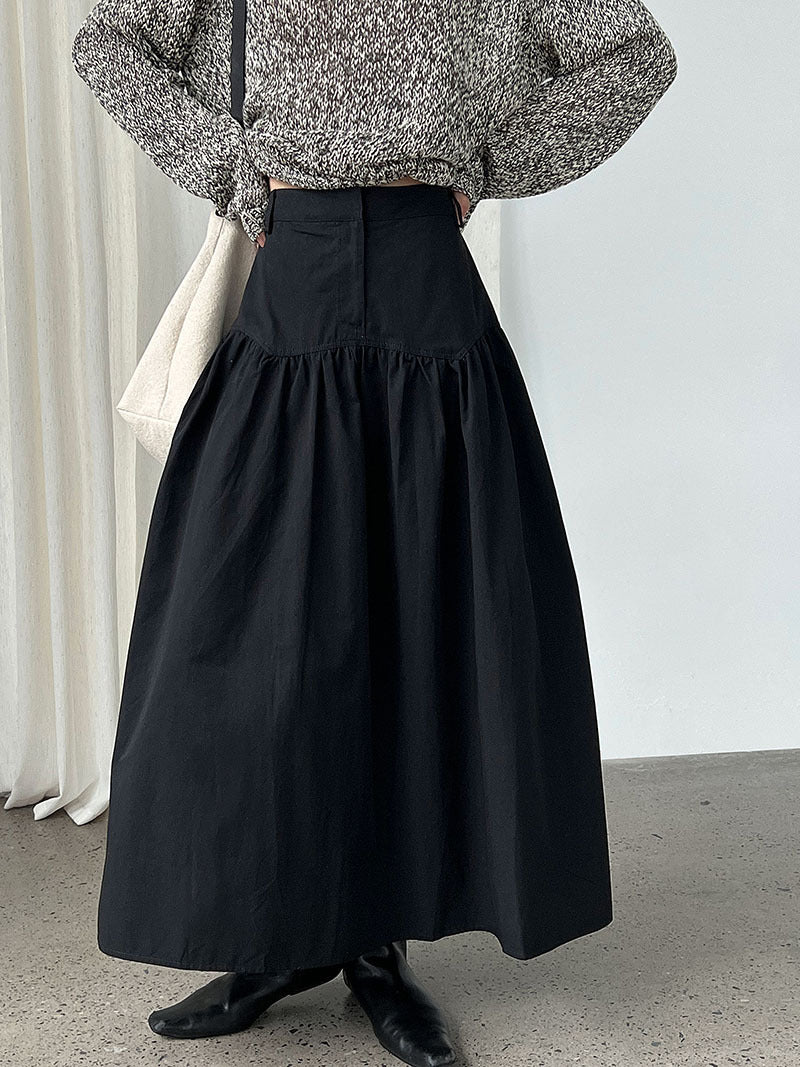 French waist seal shirred umbrella skirt women's new retro versatile high-waisted design sense slimming skirt