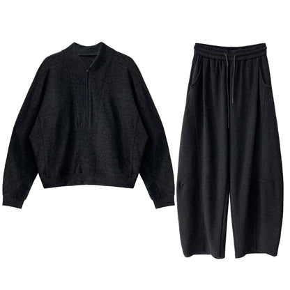Autumn and winter new old money wind slack polished sweater + scimitar pants two-piece women's casual suit