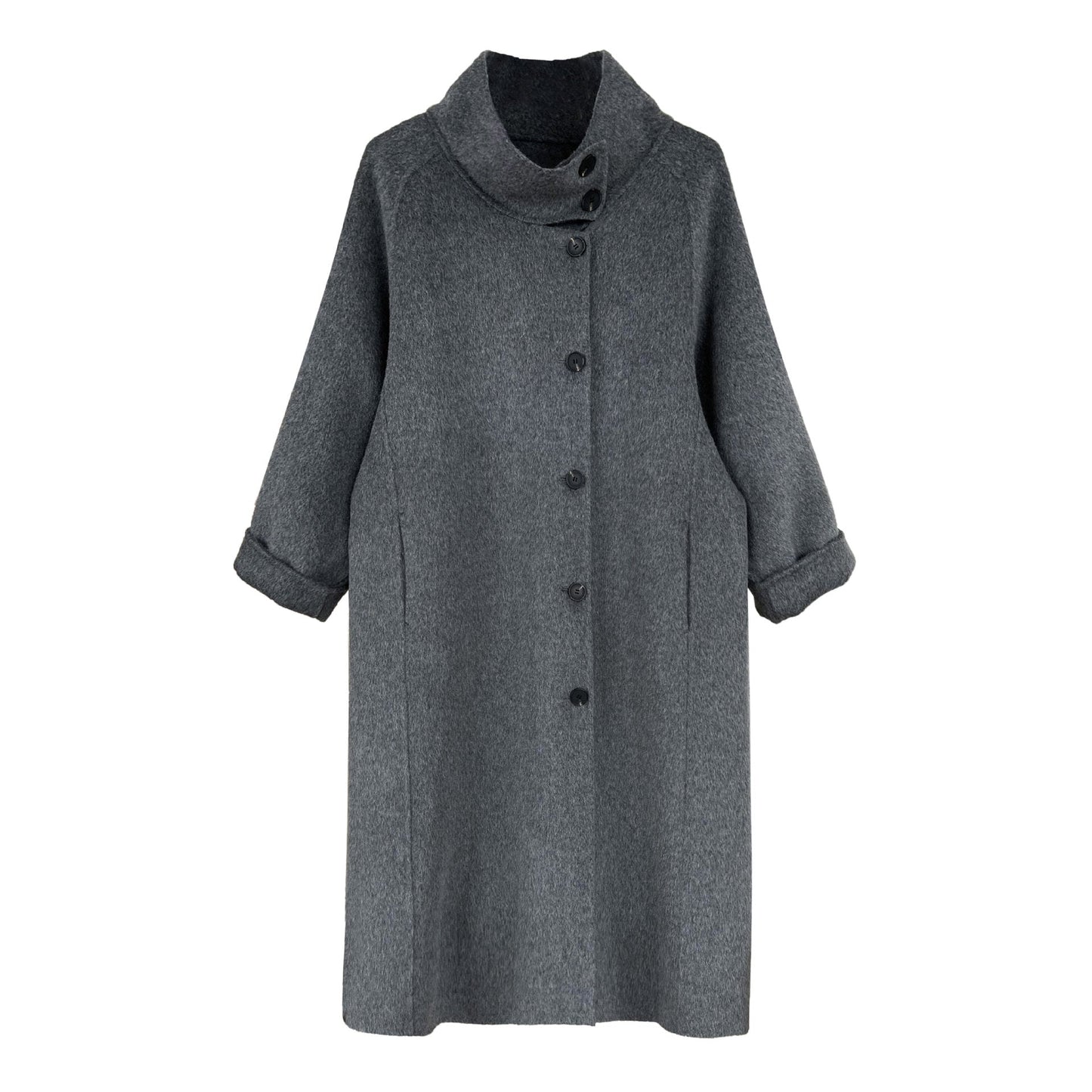 Korean high-end stand-up collar double-sided woolen coat women's medium and long style