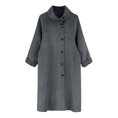 Korean high-end stand-up collar double-sided woolen coat women's medium and long style