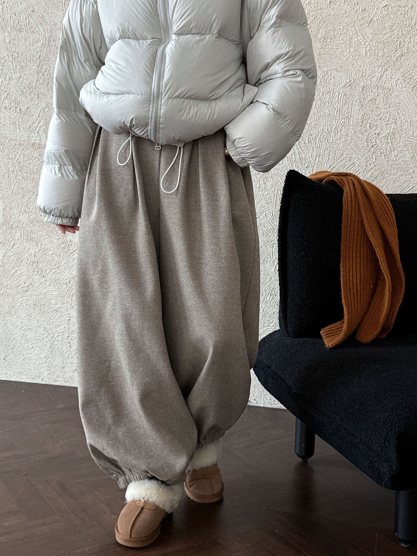 Korean retro wool leggings women's winter new polished warm lazy casual pants