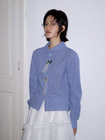 Doll collar waist shirt retro literary design cardigan