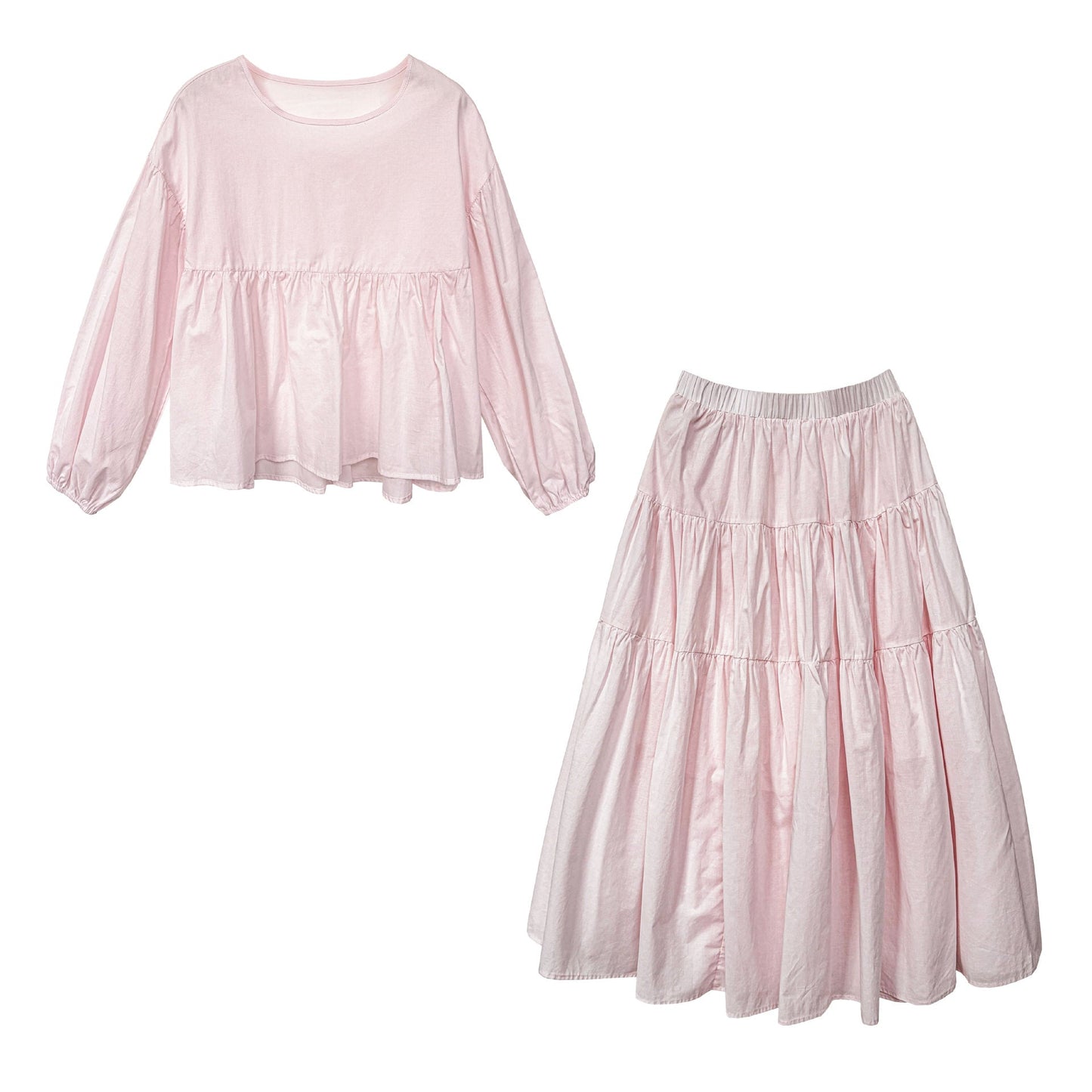 Sweet doll shirt + big swing skirt set Spring new pleated skirt two-piece set