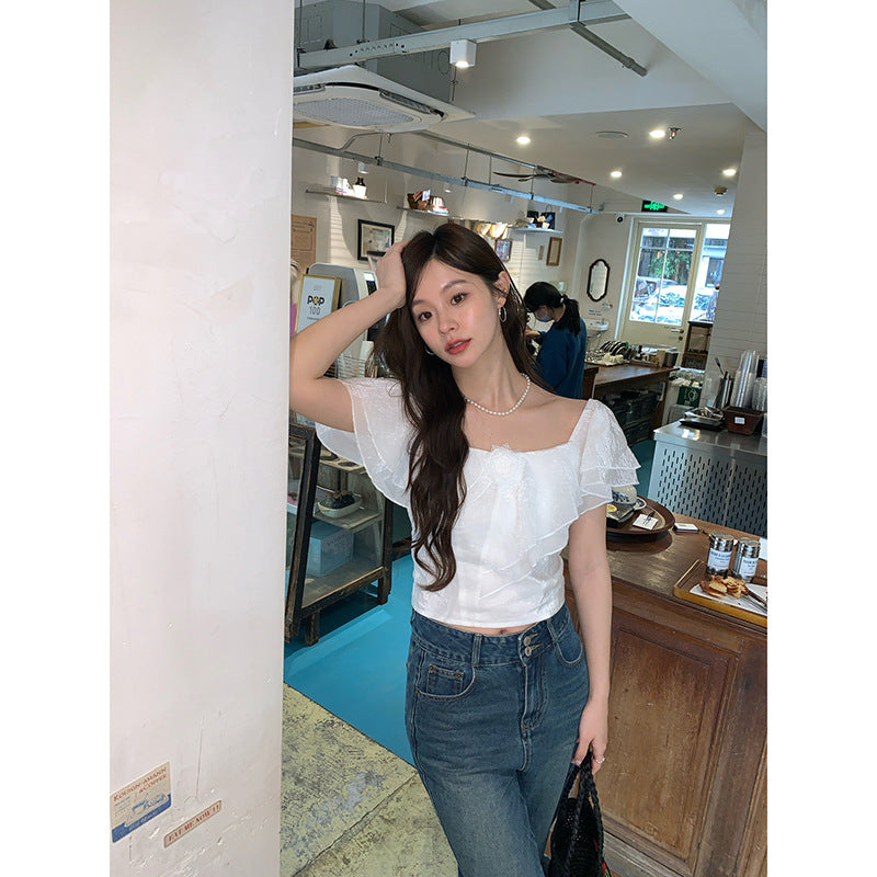 Pure and beautiful exquisite ruffled acetate chiffon shirt