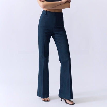 Multi-season wear fashionable legs, elastic imitation denim fabric, no ironing, comfortable retro micro-horn trousers
