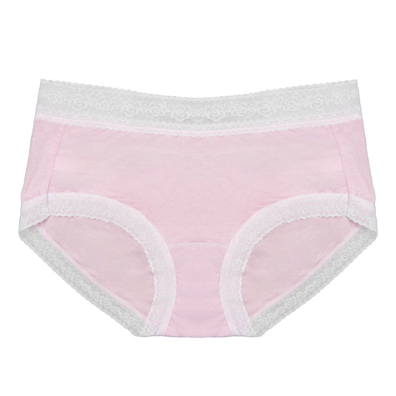 40S cotton lace-trimmed women's underwear mid-waist cotton bottom crotch hip-wrapped quick-drying breathable briefs