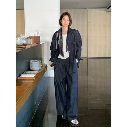 Washed denim shirt + trousers two-piece set