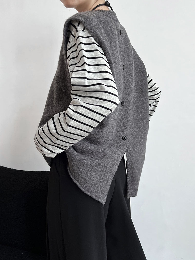 Stacked knitted vest women's autumn new versatile split vest vest sleeveless top