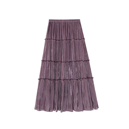 Sweet versatile drape pleated elastic waist skirt