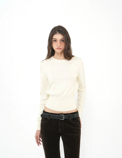 The new autumn and winter versatile purity wants to be simple, three-color loose crew neck, cinched waist and long sleeves