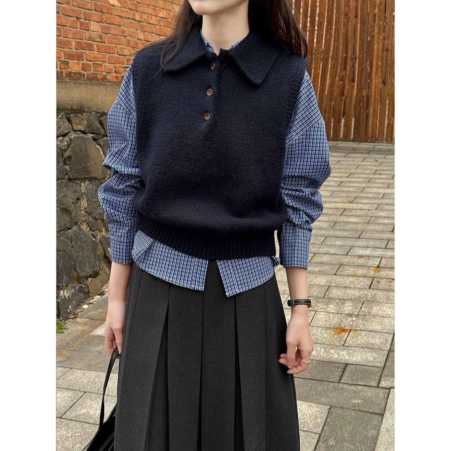 Premium Korean Polo lapel knitted vest