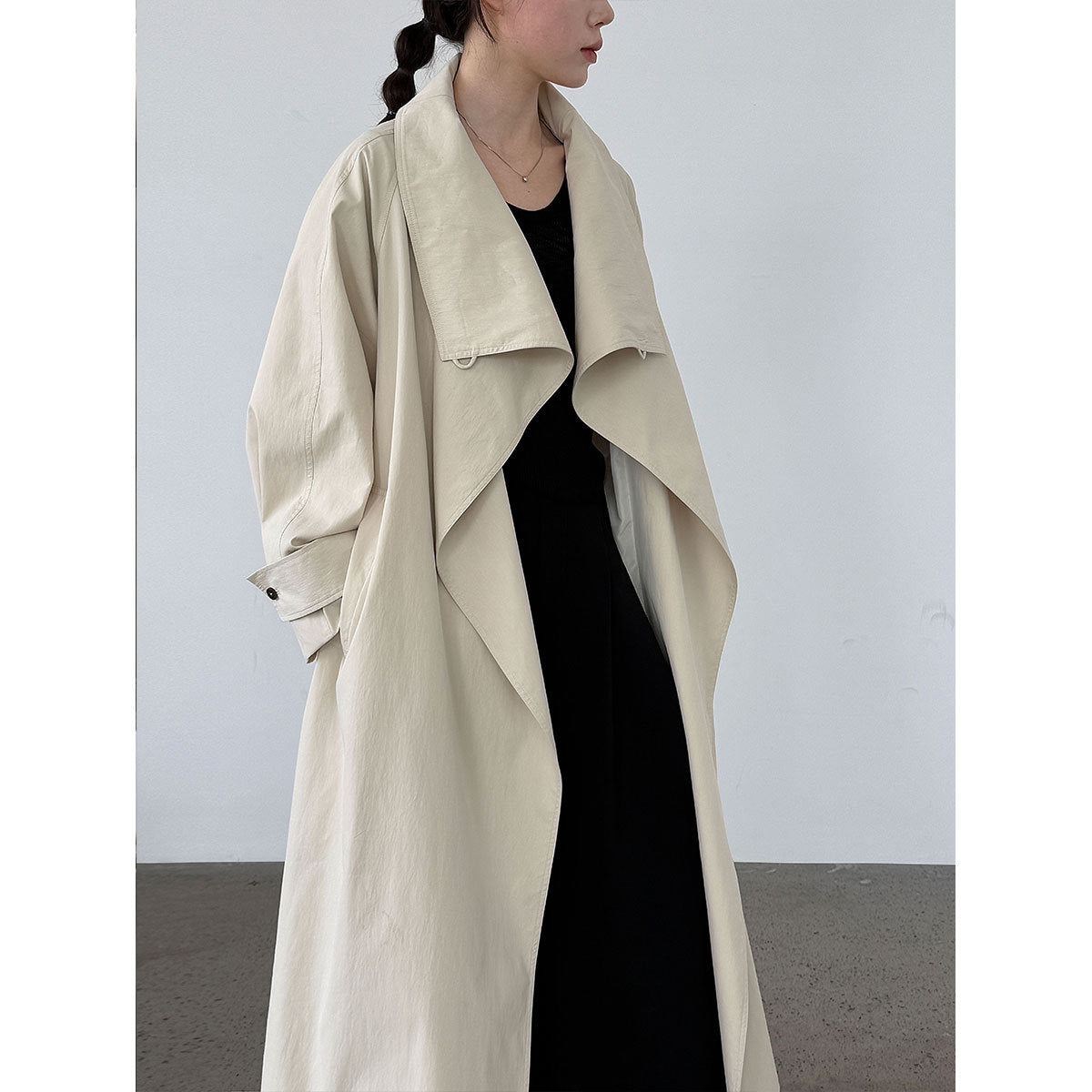 British style stand-up collar trench coat women's autumn new retro lace-up medium and long loose coat
