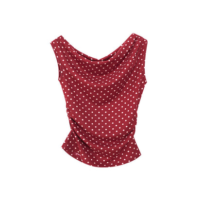 Early Spring Fashion Slim-Fit Women's T-Shirt Swinging Neck Polka Dot Sleeveless Top