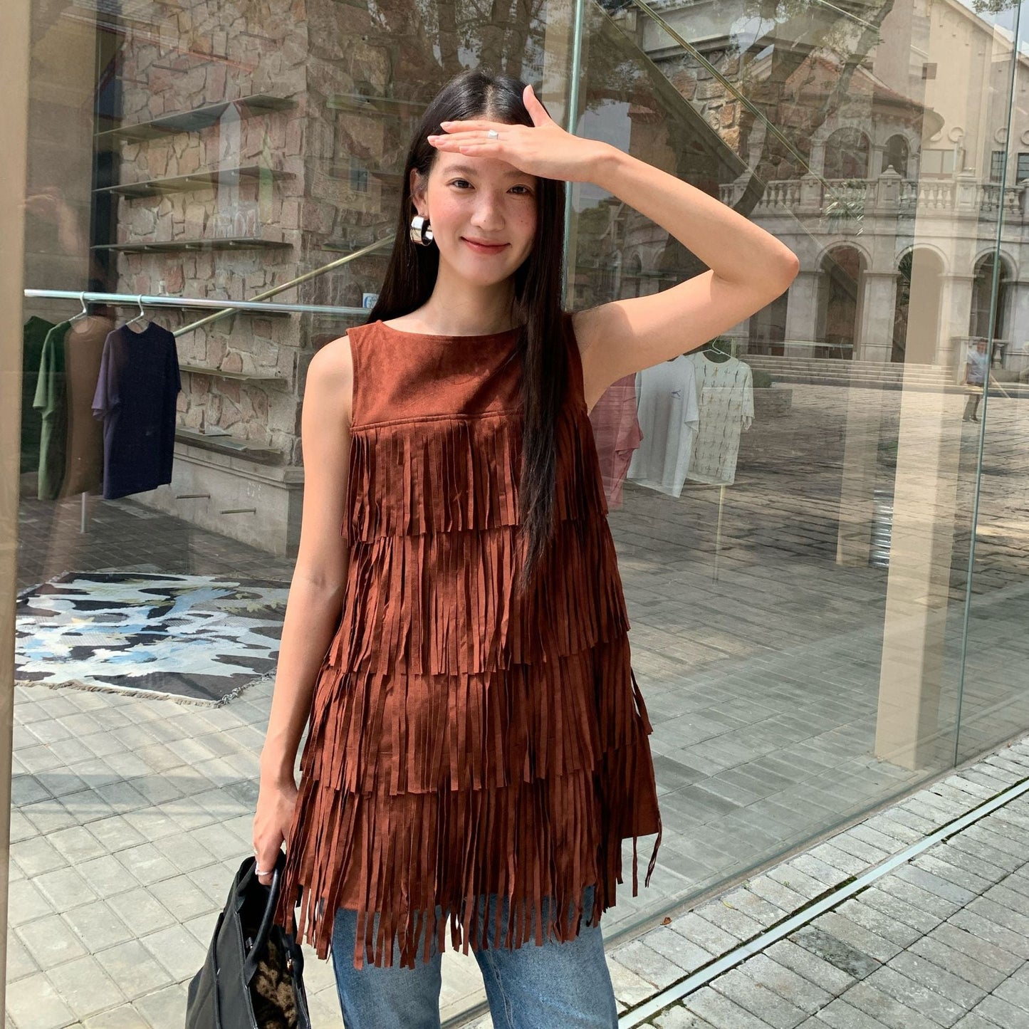 Temperament Heavy Industry Tassel Sleeveless Vest Dress