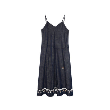 Strap temperament fringed edge suspender dress