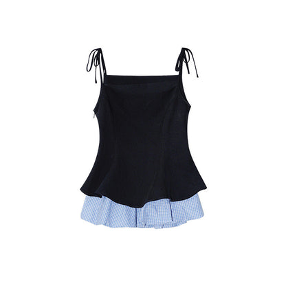Sweet age reduction can be worn outside contrasting color splicing vest suspender top