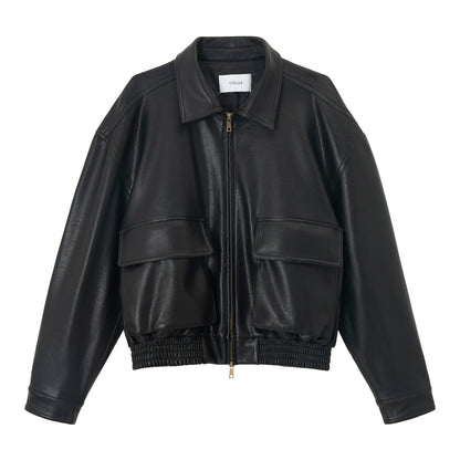 Spring new double-layer large pocket silhouette vintage workwear PU leather jacket jacket