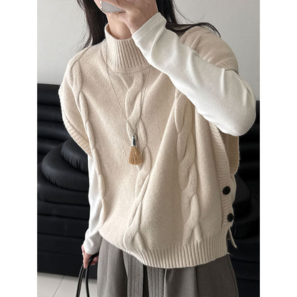 Korean retro twisted semi-turtleneck knitted vest women's 2026 spring stacked design vest