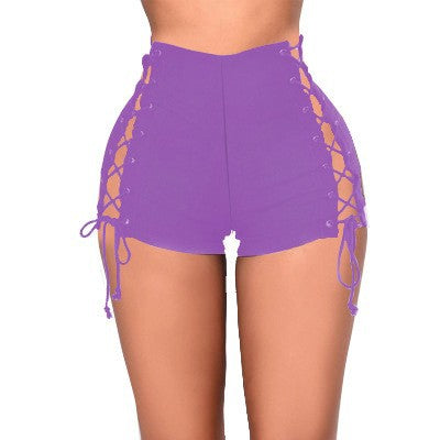 High-Waisted Denim Shorts with Side Lace-Up
