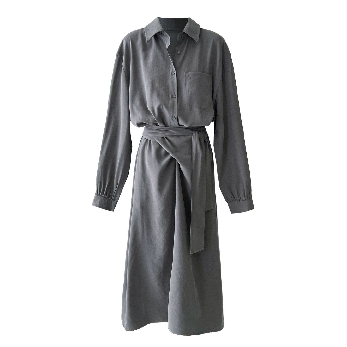 Korean intellectual gentle shirt strap dress women's autumn new irregular temperament long dress