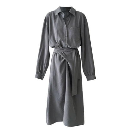 Korean intellectual gentle shirt strap dress women's autumn new irregular temperament long dress