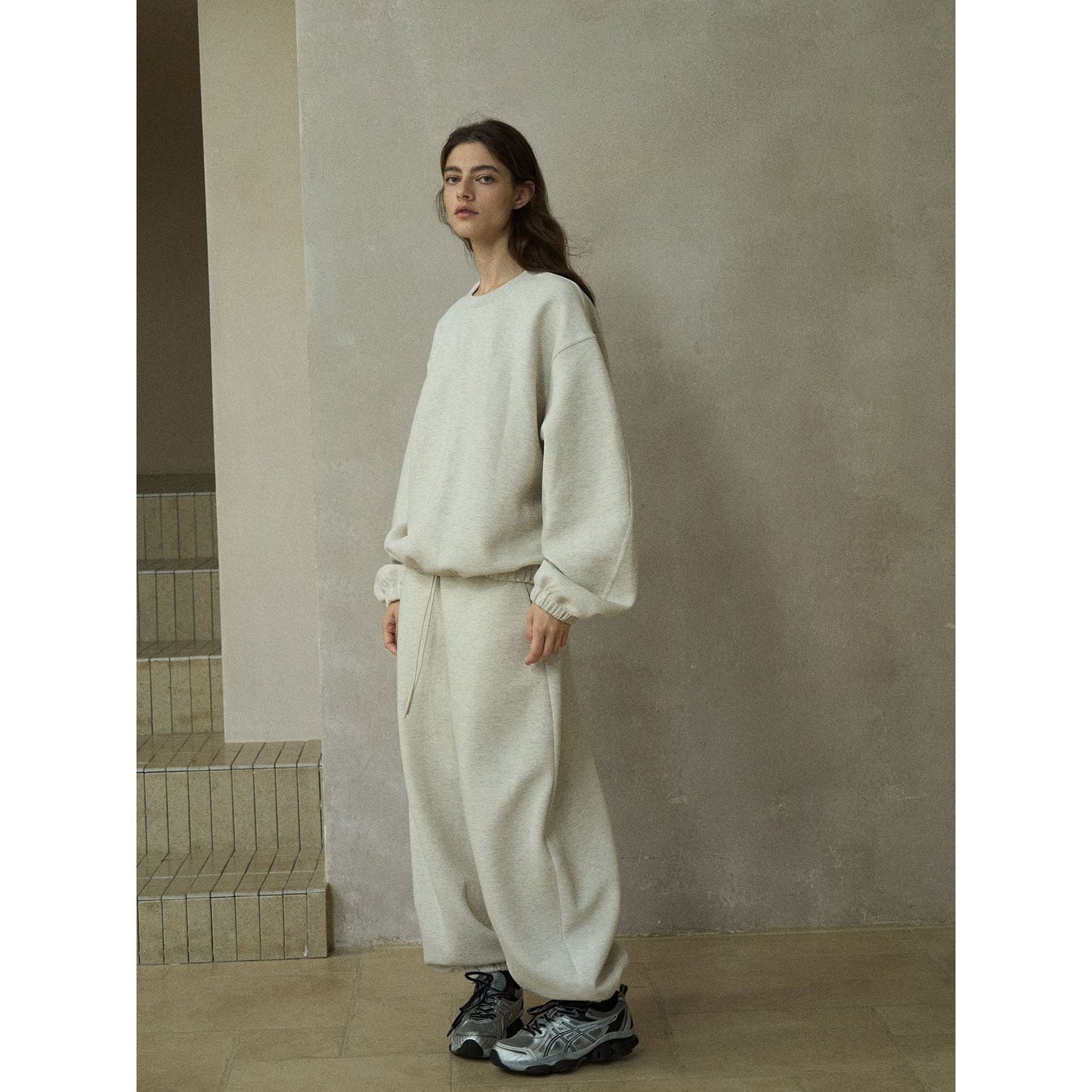Autumn elastic waist variegated twill cotton three-dimensional silhouette sweatpants