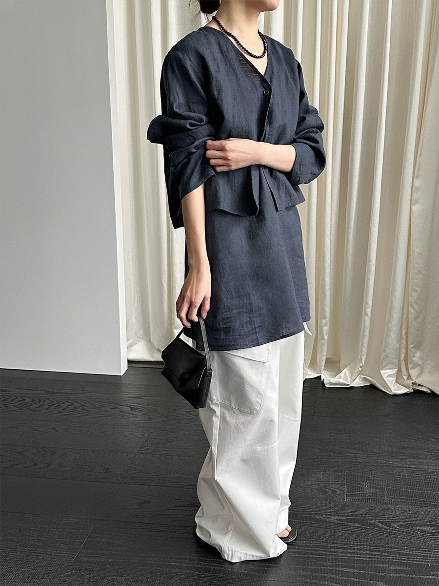 Self-breathing ramie sling vest + coat summer set