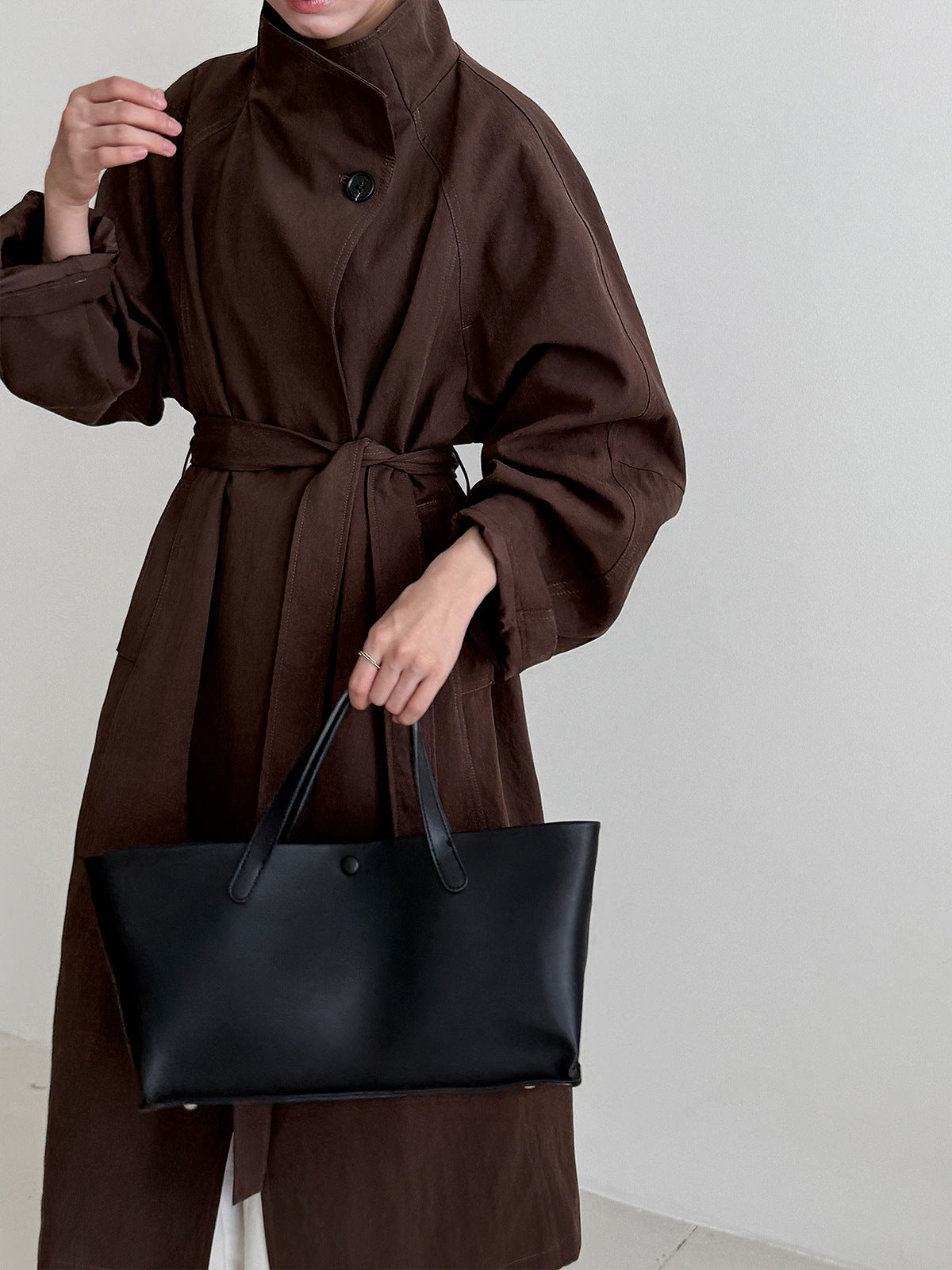 Korean high-end one-button stand-up collar loose coat women's autumn new medium and long trench coat