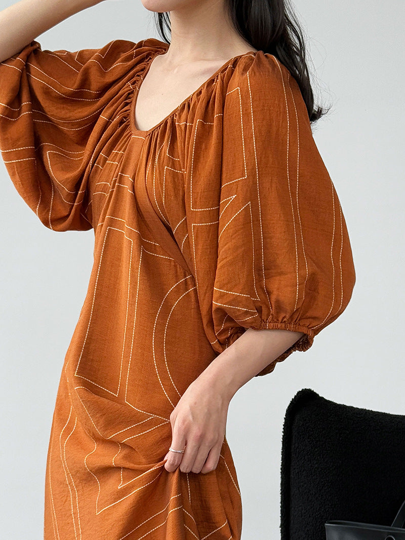 Korean puff sleeve resort style V-neck backless strap skirt summer new puff sleeve dress