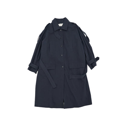 Spring new casual lapel thin versatile lace-up tooling long trench coat