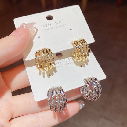 S925 Silver Needle Fashion Simple Retro Twist Multi-layer Stud Earrings Internet celebrities Cold Wind Earrings Earrings