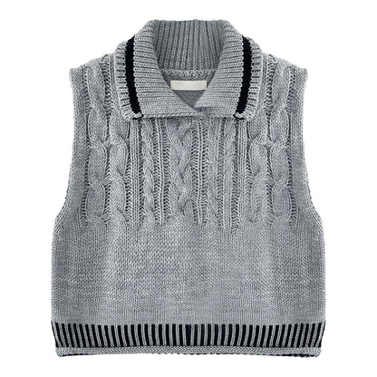 College style contrasting color lapel wool knitted vest women's 26 spring versatile stacked vest top