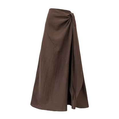 Korean style asymmetrical draped tie-waist midi skirt - new autumn design