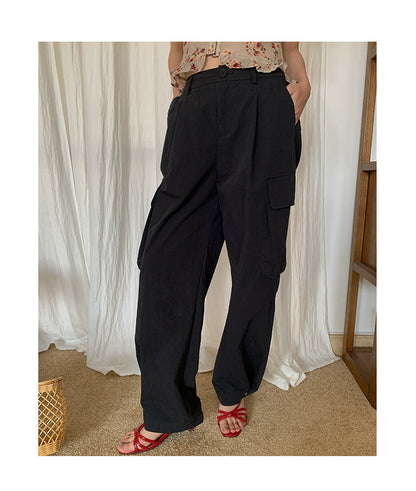 Trendy versatile pants multi-pocket straight overalls