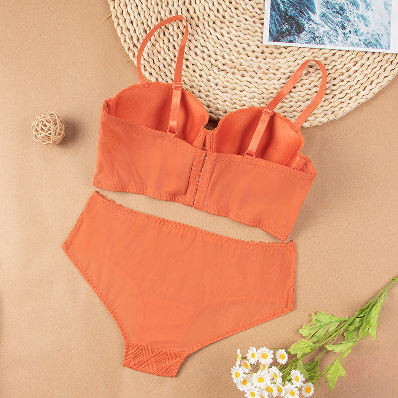 Sexy Lace Women's Bra Set Small Breasts Collected Top Breasts French Half Cup Underwear