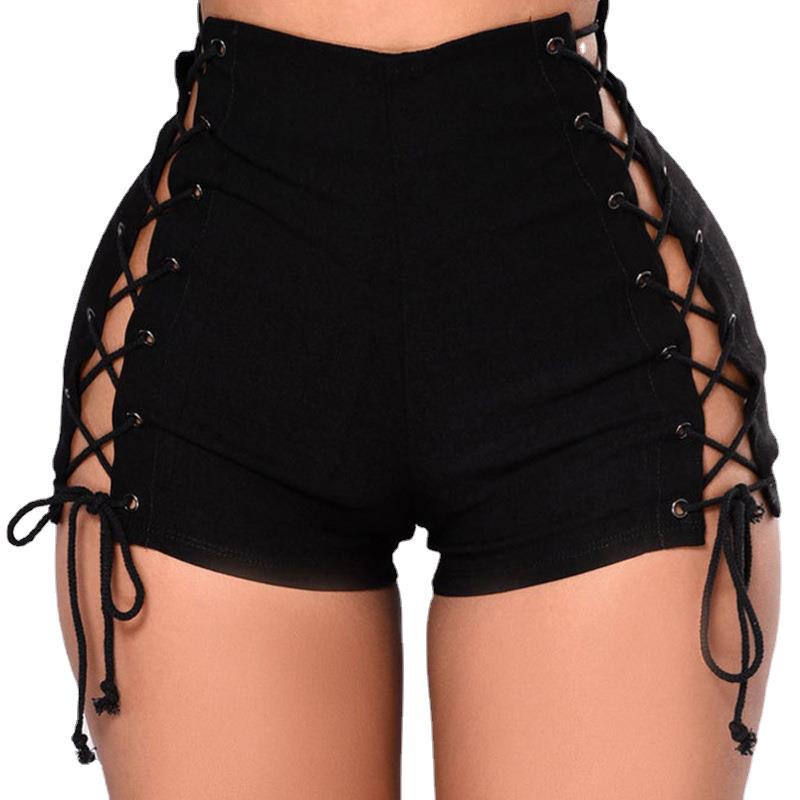 High-Waisted Denim Shorts with Side Lace-Up