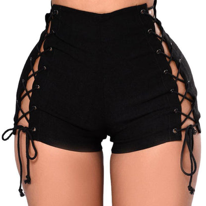 High-Waisted Denim Shorts with Side Lace-Up