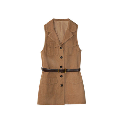 Temperament waist belt lapel long vest