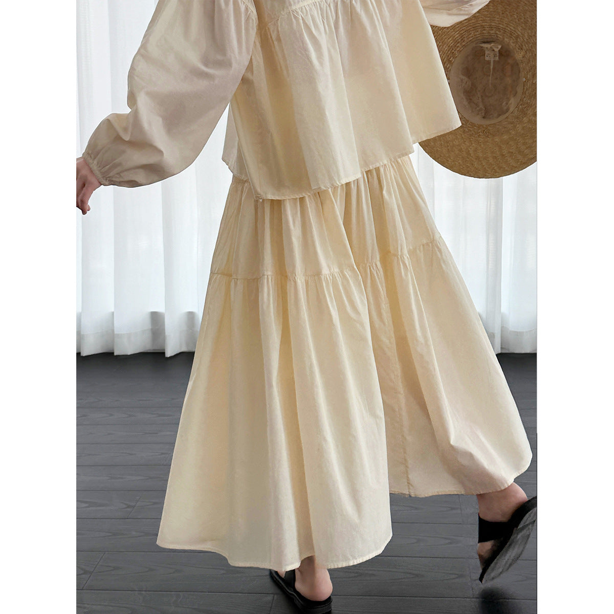 Sweet doll shirt + big swing skirt set Spring new pleated skirt two-piece set