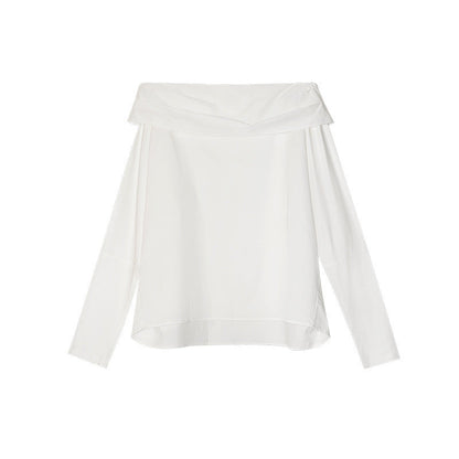Simple long-sleeved one-word collar temperament off-the-shoulder shirt