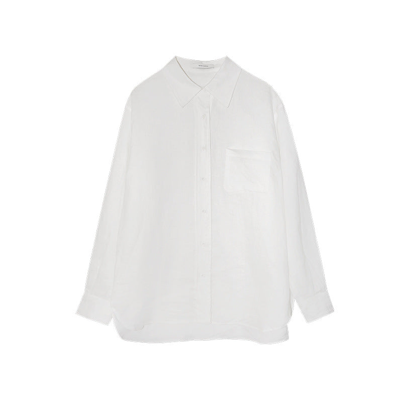 Simple commuter temperament lapel long-sleeved linen shirt