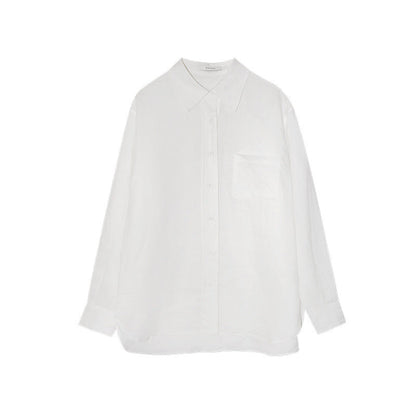Simple commuter temperament lapel long-sleeved linen shirt