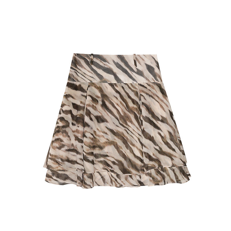 Trendy fashion retro zebra pattern a-word skirt