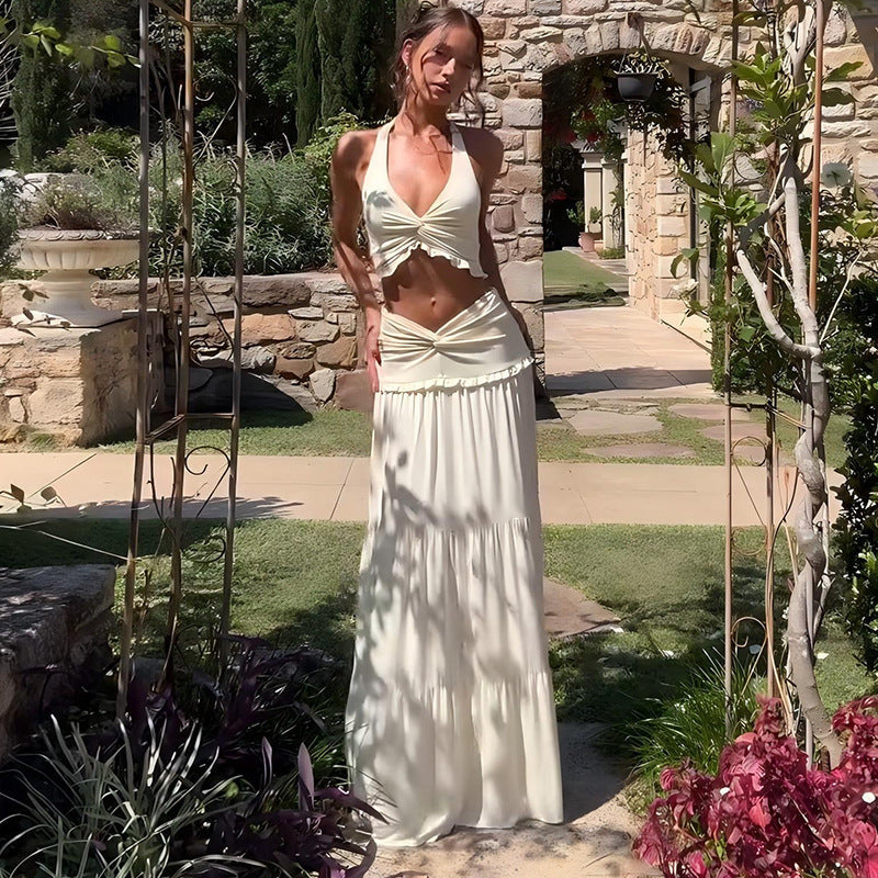 Pleated Cami Top & Ruffle Maxi Skirt Set