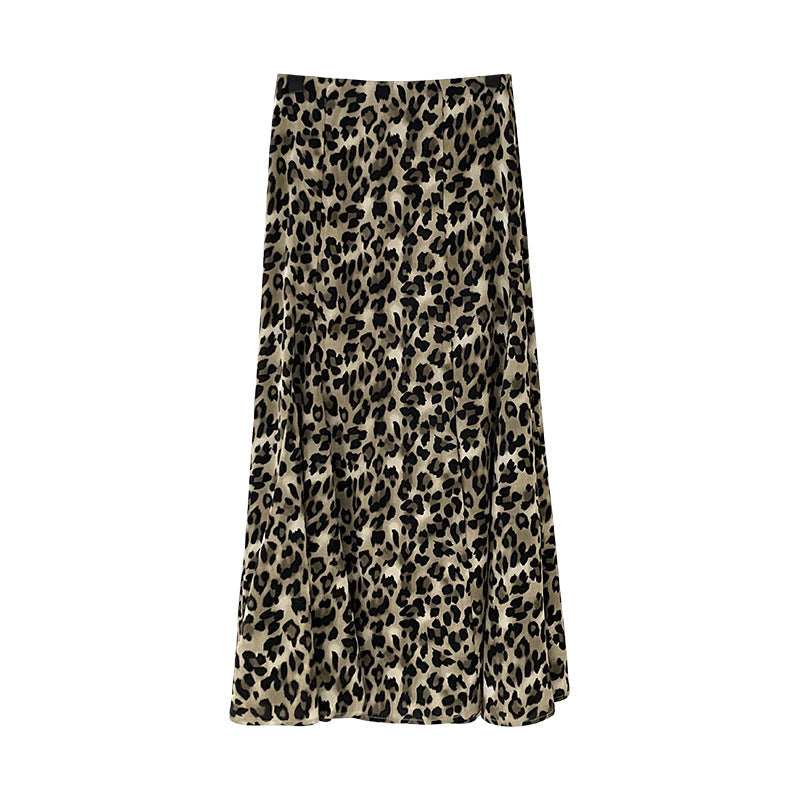 Spring retro fashion leopard print skirt slim elegant tulle dress
